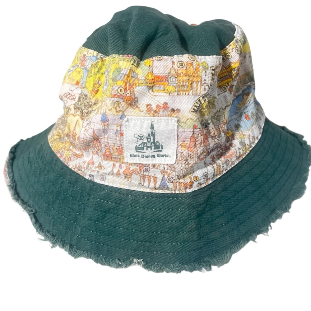 Disney Vault Collection Bucket Hat Vintage Map Print Walt Disney World Green